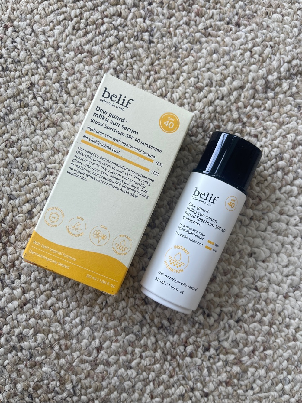 belif Dew Guard Milky Sun Serum SPF 40 - White & Yellow Packaging